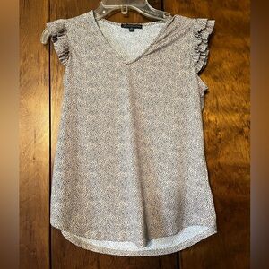 Adrianna Papell Black & Cream Speckled V-Neck Ruffle Sleeve Blouse